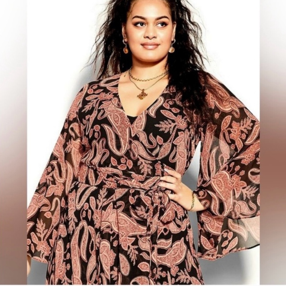 CityChic Drapes High Low Maxi Dress with Pink Paisley Design